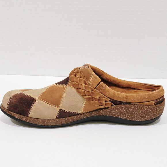 Aetrex Libby Clogs Size 40 Womens 9-9.5 Patchwork Boho Brown Mules Slip On Shoes - Picture 10 of 12